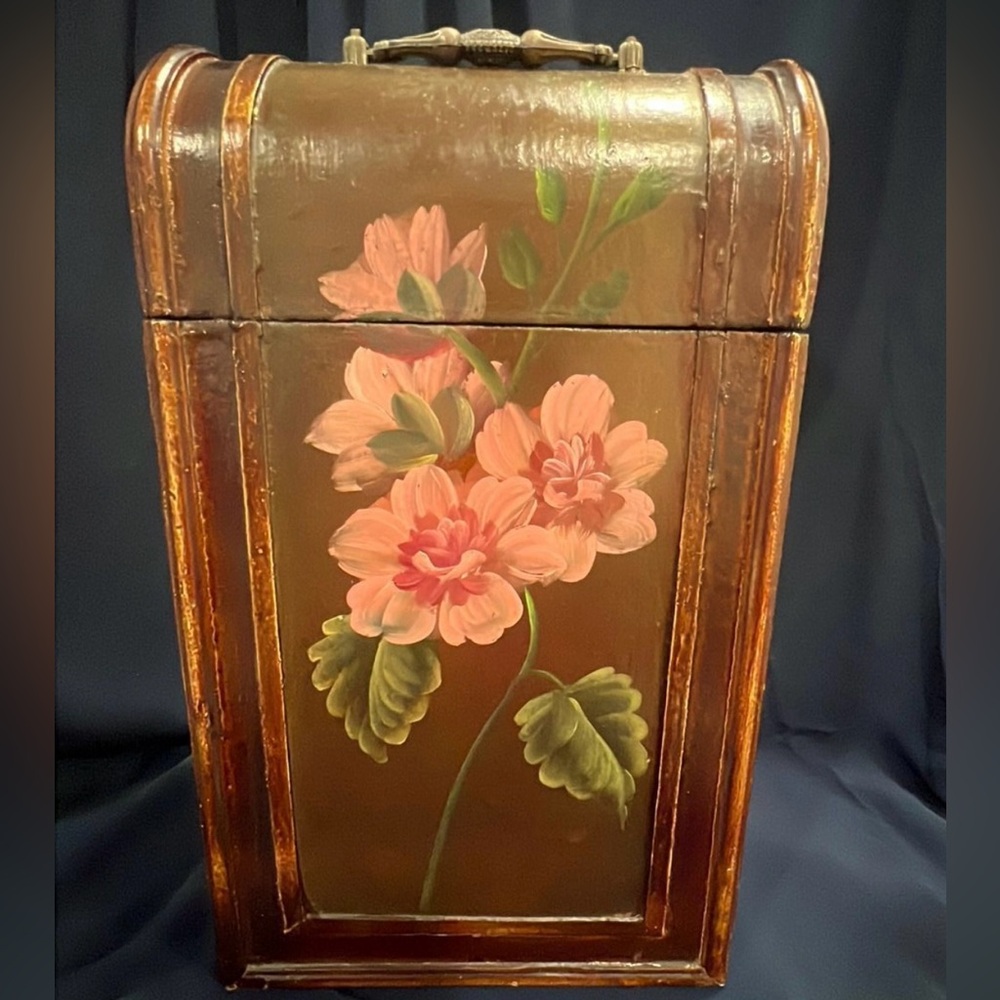 Vintage Floral Hand-Painted Wooden Wine Box